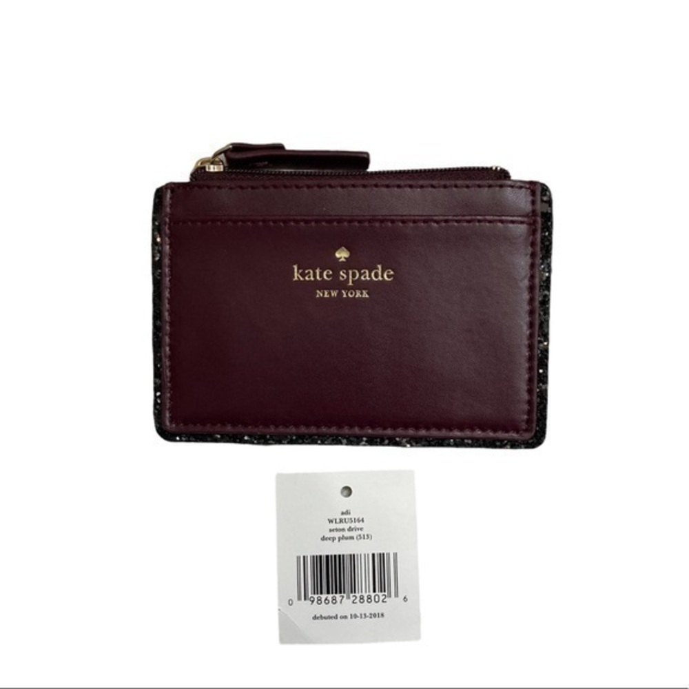 Kate spade Purple plum black glitter card case holder seton drive
